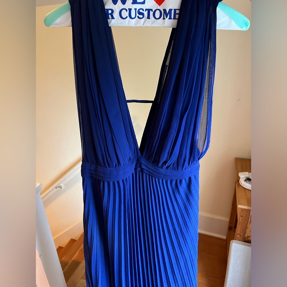 ASOS Deep Plunge Navy Blue Pleated Gown